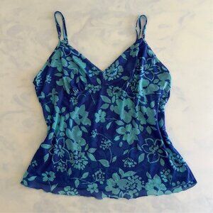Blue Floral Hawaiian Spaghetti Strap Tank Top